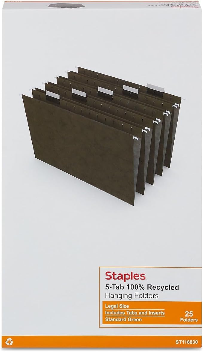 Staples Reinforced Hanging File Folders, Legal Size, Standard Green, Durable - Image 6