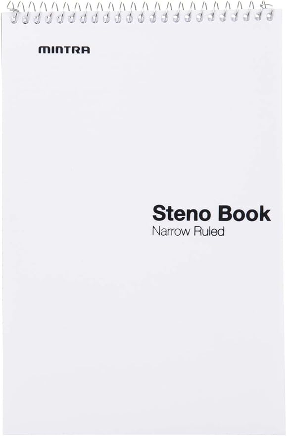 Mintra Office Steno Book - (BRIGHTS - Purp/Wht/Teal/Orange) - 6inx9in, 100 Sheets, 8 Pads/Pack, Narrow Ruled - Poly Cover, Notebook for writing notes in school, university, college, work, office-DeskLoop Office