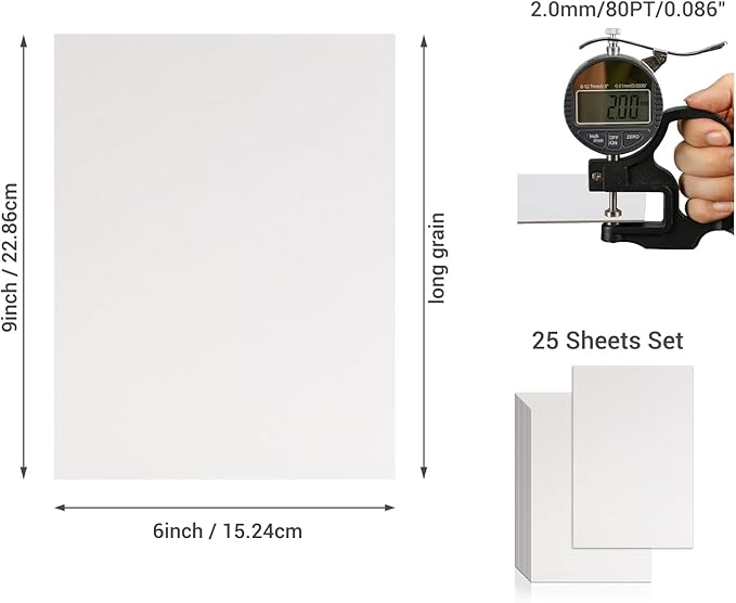 25 Pcs Book Board, Binder Board, Cover Board, Heavy Duty Chipboard for Book Binding, DIY Cardboard (White, 9 x 6 Inch 80PT)-DeskLoop Office