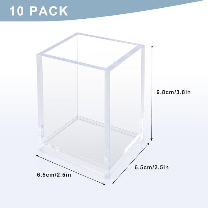 10 Pack Clear Acrylic Pen Holders, Pencil Cup Desk Organizers | Clear Acrylic - Image 3