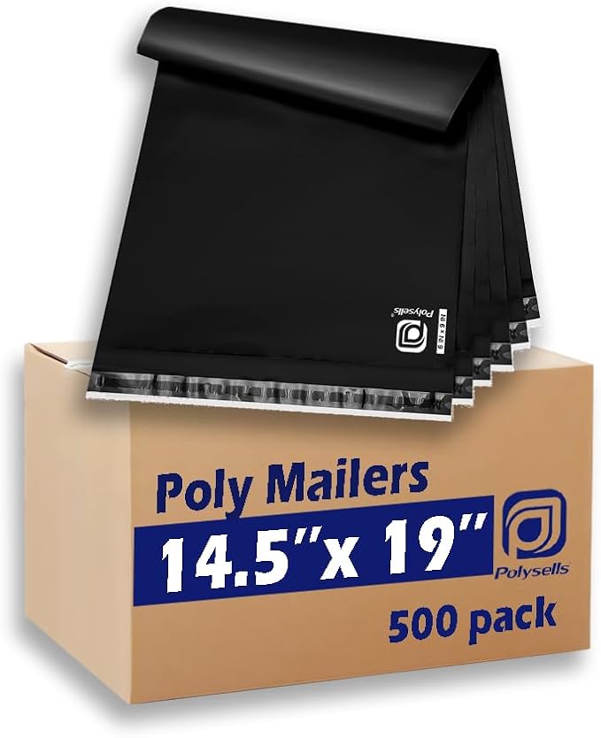 POLYSELLS 500 pcs 14.5x19 Inches Black Poly Mailers Shipping Envelopes by POLYSELLS