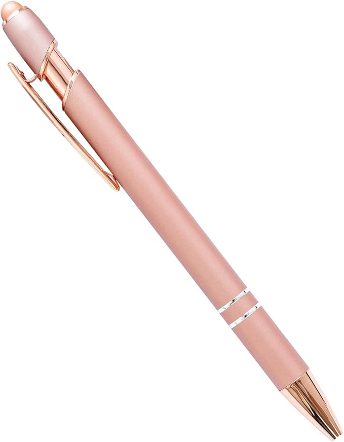 PASISIBICK 12 Pieces Rose Gold Ballpoint Pen with Stylus Tip, 2 in 1 Rose Gold Stylus Pens Stylish Pen, Metal Stylus Pen for Touch Screens, 1.0 mm Black Ink(Pack of 12)-DeskLoop Office