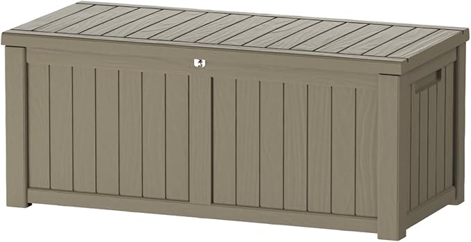 150 Gallon Outdoor Storage Box Waterproof Lockable Resin Deck Box Large, Patio Storage Bin for Pool Accessories Cushion Furniture, Garden Tools, UV-Resistant Outside Delivery Grey-DeskLoop Office