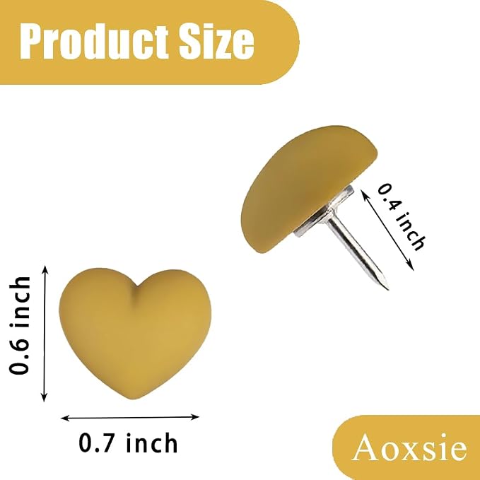 28pcs Decorative Heart Push Pins Yellow Thumb Tacks - Image 2