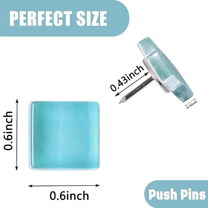 24pcs Decorative Cute Push Pins Glass Teal Thumbtacks Thumb Tacks Pushpins - Image 2