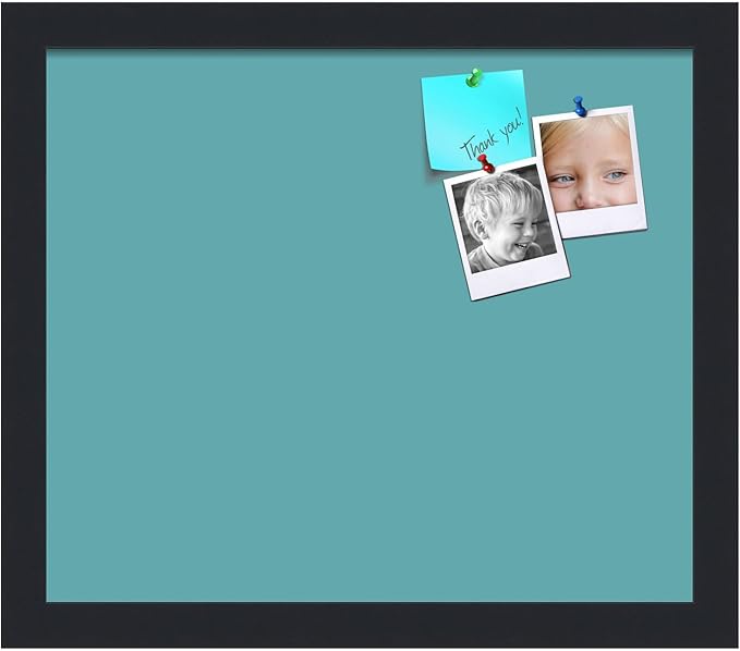 PinPix 14x12 Inch Cork Bulletin Board. This Decorative Framed Pin Board Comes with Aqua Pastel Design and a Satin Black Frame. Ideal for Home Office Decor or Message Board (PinPix-1806)-DeskLoop Office