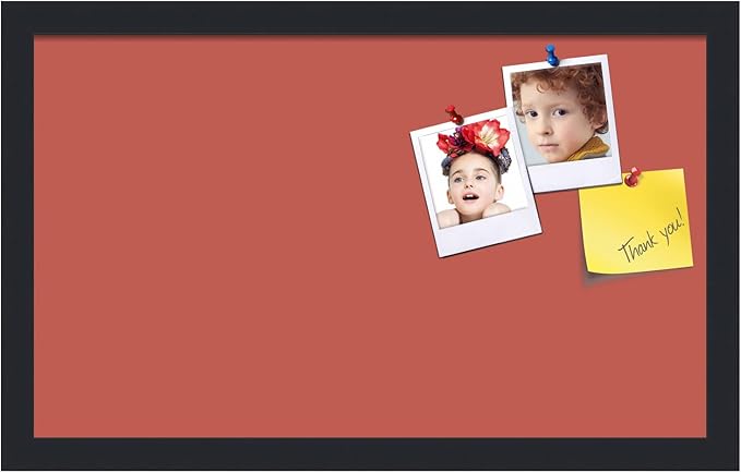 PinPix 20x12 Inch Cork Bulletin Board. This Decorative Framed Pin Board Comes with Crimson Pastel Design and a Satin Black Frame. Ideal for Home Office Decor or Message Board (PinPix-1807)-DeskLoop Office