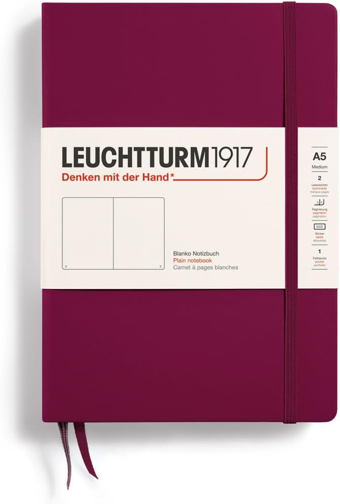 LEUCHTTURM1917 - Notebook Hardcover Medium A5-251 Numbered Pages for Writing and Journaling (Port Red, Plain)-DeskLoop Office