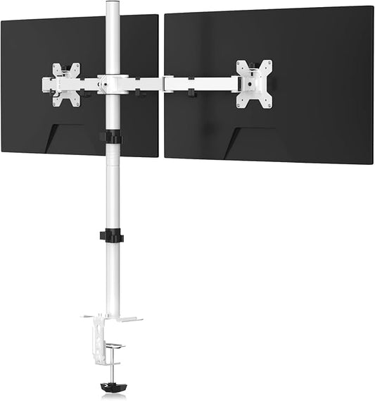 Suptek Dual LED LCD Monitor Stand up Desk Mount Extra Tall 31.5" Pole Heavy Duty Fully Adjustable Stand for 2 / Two Screens up to 27 inch,White (MD6842W)-DeskLoop Office