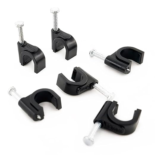 HS Cable Clips 8mm with Steel Nail 200 Pieces Black，Ethernet Management U by HS