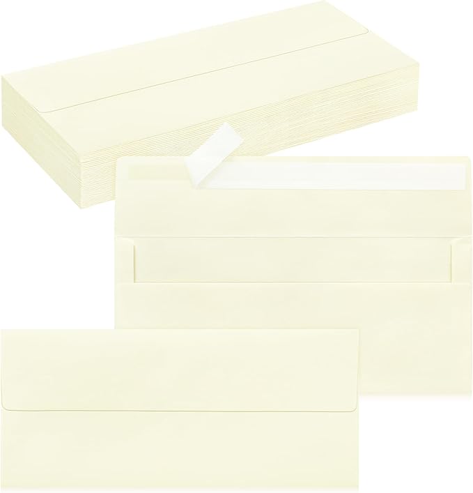 50 Pack #10 Business Envelopes, Self Seal Standard Ivory Envelopes by QIKSION