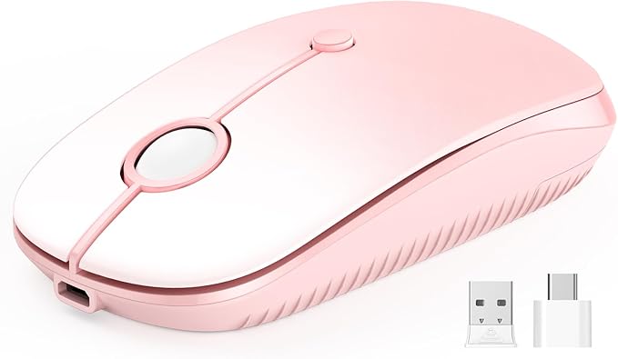 VssoPlor Type C Wireless Mouse, USB C MacBook Wireless Mouse Dual Mode 2.4G Cordless Mice with Nano USB and Type C Receiver Compatible with PC, Laptop, MacBook, ipad-Gradient Pink-DeskLoop Office