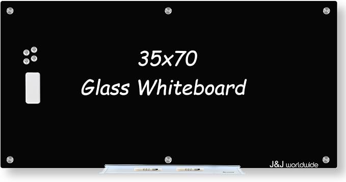Magnetic Glass Whiteboard, Large White Board Frameless by JJworldwide