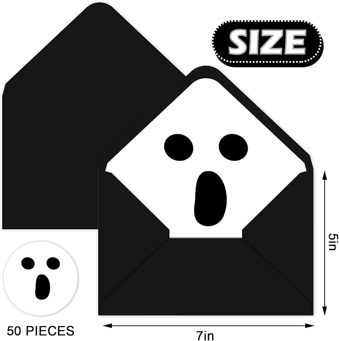 Whaline 50Pcs Halloween Envelopes White Black Ghost Invitation Envelope - Image 2