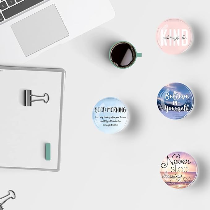 12Pcs Glass Refrigerator Magnet Fridge Sticker,Motivationa Fridge Magnets Decoration for Crafts,Strong Fridge Magnets for Kitchen, School,Office Whiteboard, Cabinet and Dishwasher-DeskLoop Office