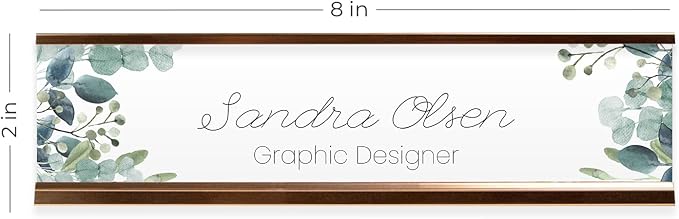 Personalized Floral Greenery Desk Plate / 2" x 8" Desk Sign/Trendy Name Plate - Image 5
