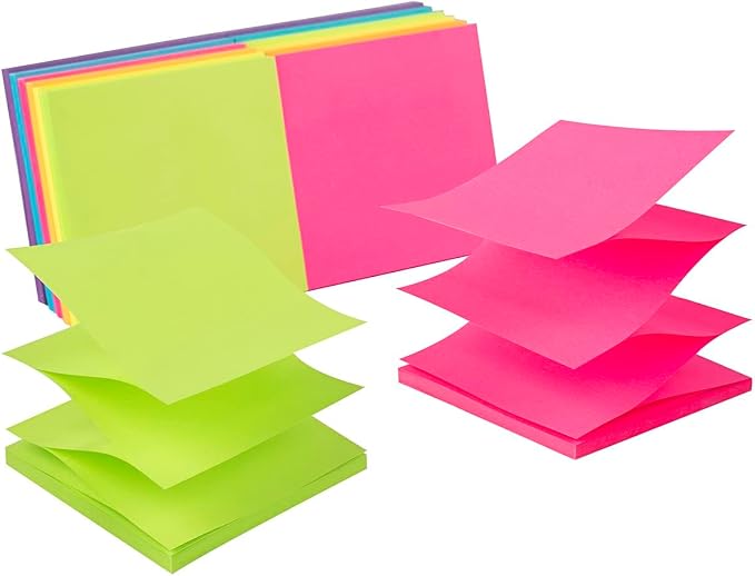 Pop-up Sticky Notes 3x3 in, Bright Colors Super Sticking Power Memo Pads by Kozerite