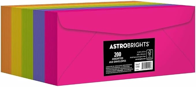 Astrobrights Color 10 Envelopes, 4.125" x 9.5", 24 Lb/89 Gsm, "Happy" 5-Color by Astrobrights