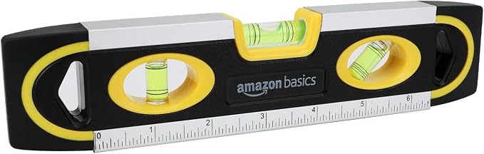 Amazon Basics 9-Inch Magnetic Torpedo Level and Ruler, 180/90/45 Degree Bubbles by AmazonBasics