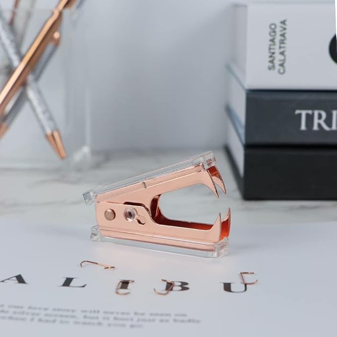 NatSumeBasics Clear Acrylic Staple Remover 2pcs Rose Gold Cute Staple Stapler - Image 4