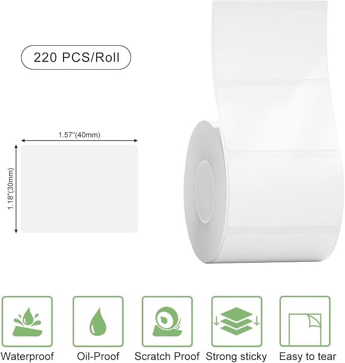 Risio Thermal Labels 1.57"x1.18", 220 Labels/Roll, Waterproof, Oil-Resistant - Image 2