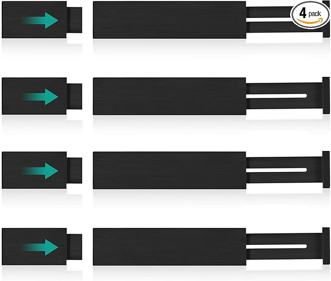 FJO 4 Pack Adjustable Bamboo Drawer Dividers - 12.5" - 21.7" Expandable Drawer Separators for Kitchen, Utensils, Clothes, Bedroom, Dresser, Bathroom (Black)-DeskLoop Office