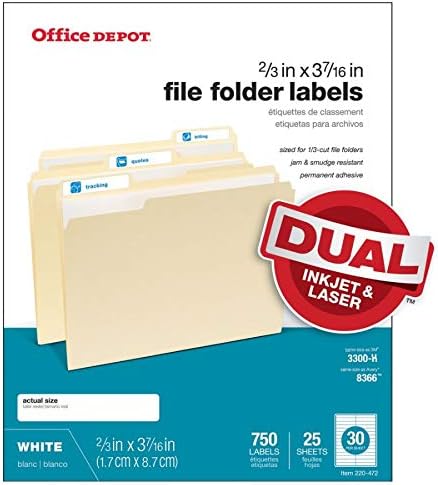 Office Depot White Permanent Inkjet/Laser File Folder Labels, 2/3in. x 3 7/16in. - Image 5