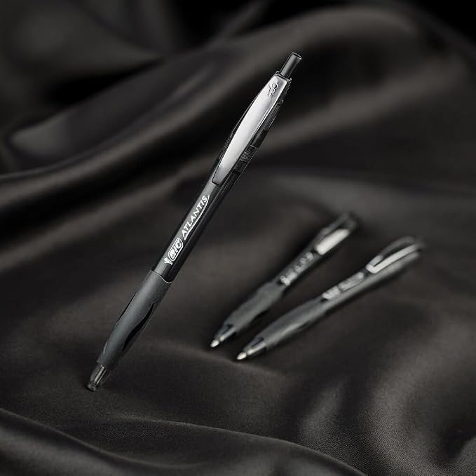 BIC Glide Black Retractable Ballpoint Pens, Medium Point, 2-Count Pack - Image 2