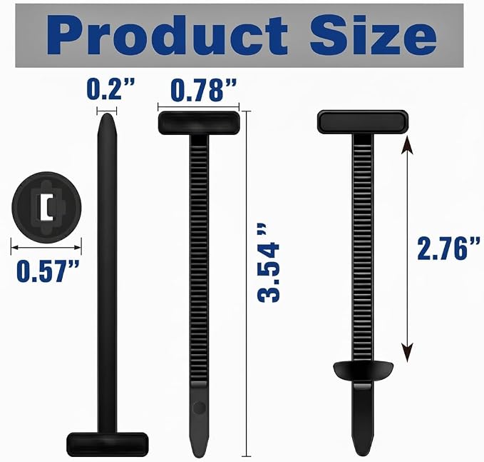 200PCS T-Head Cable Tie Buckle, PA66 Push Pin Clips - Image 2