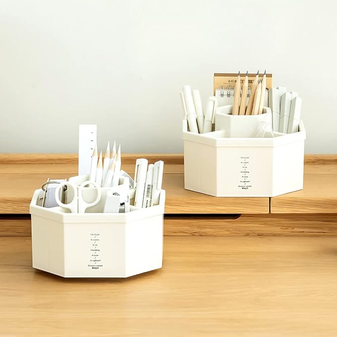 Desk Organizer, 360-Degree Rotating Multi-Functional Pen Holder, 5 Compartments Desktop Stationary Organizer, Home Office Art Supply Storage Box Caddy (White)-DeskLoop Office