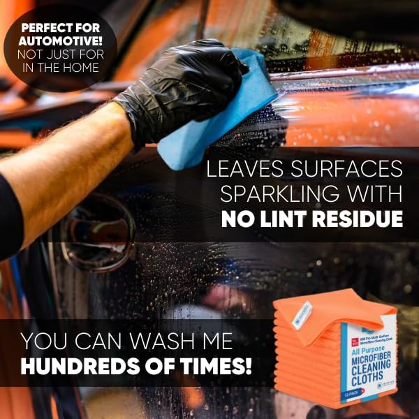 12" x 12" MW Pro Multi-Surface Microfiber Cleaning Cloths | Orange - 12 Pack | Premium Microfiber Towels for Cleaning Glass, Kitchens, Bathrooms, Automotive, Supplies & Products-DeskLoop Office