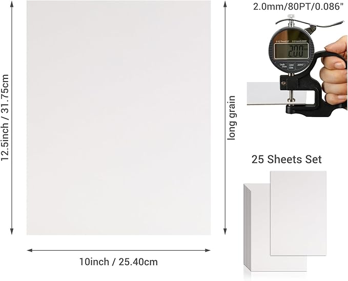 25 Pcs Book Board, Binder Board, Cover Board, Heavy Duty Chipboard for Book Binding, DIY Cardboard (White, 10 x 12.5 Inch 80PT)-DeskLoop Office