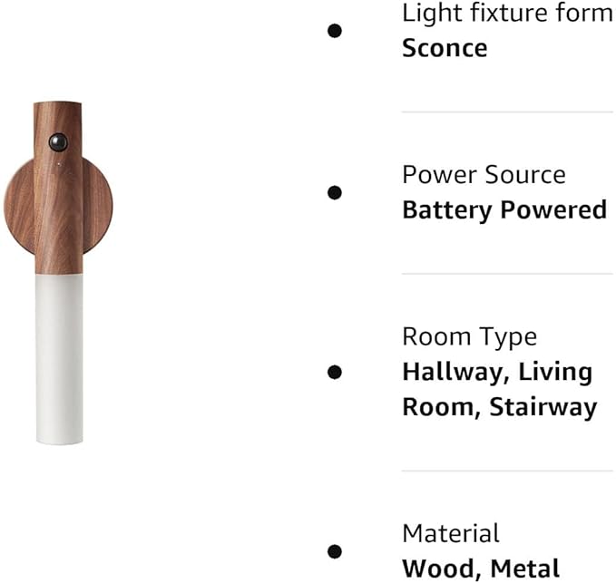 LANDGOO Wooden Motion Sensor Night Lights Magnet Body Sensor Hallway Night Lights Rechargeable Led Light Portable Stairway Wall Sconce Battery Powered Cabinet Lights (Walnut Wood 1PC)-DeskLoop Office