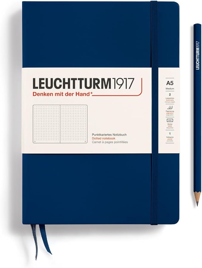 LEUCHTTURM1917 - Notebook Hardcover Medium A5-251 Numbered Pages for Writing and Journaling (Navy, Dotted)-DeskLoop Office