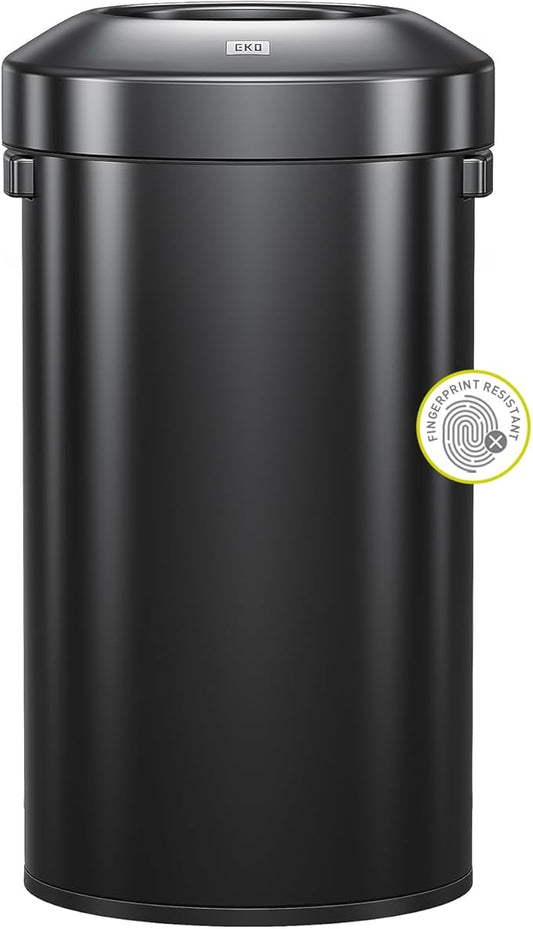 EKO Urban 32 Gallon Round Black Stainless Steel Open Top Waste Bin, Tall Commercial Trash Can for Indoor/Outdoor, Extra Large Metal Garbage Bin for Office, Restaurant, Restroom,120L-DeskLoop Office