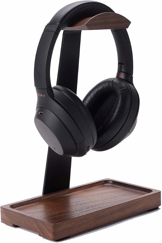 Walnut Headphone Stand, Wooden Headset Stand by TechVibeJoy