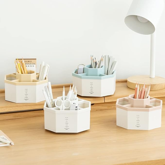 Desk Organizer, 360-Degree Rotating Multi-Functional Pen Holder, 5 Compartments Desktop Stationary Organizer, Home Office Art Supply Storage Box Caddy (White)-DeskLoop Office