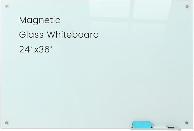 Glass Magnetic White Board - 36 x24 Inches Frameless Dry Erase Glass Whiteboard for Wall, Writing Board for Office, Classroom, Home and Presentation-DeskLoop Office