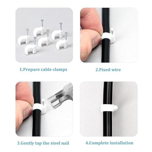 HS Cable Clips 10mm with Steel Nail 200 Pieces White，Ethernet Management U - Image 5