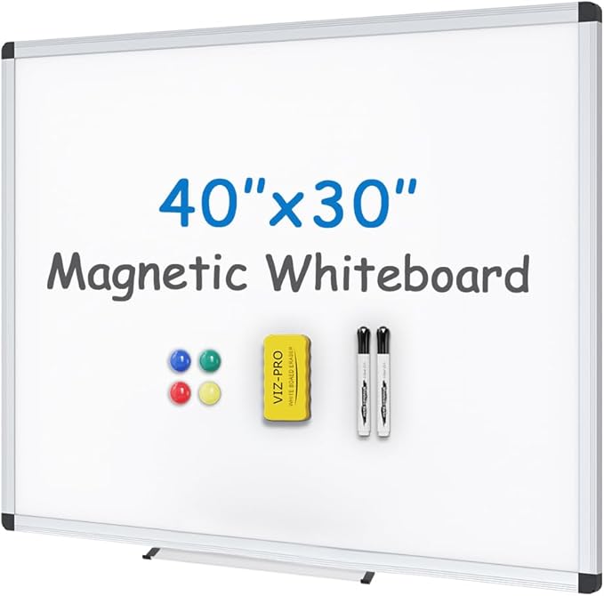 VIZ-PRO Magnetic Whiteboard/Dry Erase Board, 40 X 30 Inches, Includes 1 Eraser by VIZ-PRO