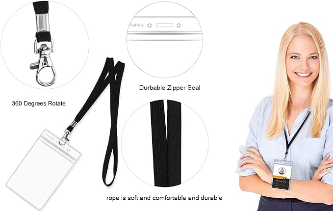 2Pack ID Badge Holder with Black Lanyards, Heavy Duty PVC Card Holder | - Image 7