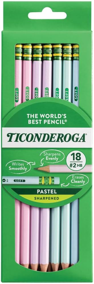 Ticonderoga Wooden Pencils, Pre-Sharpened, 2 HB Soft, Pastel Colors by Ticonderoga
