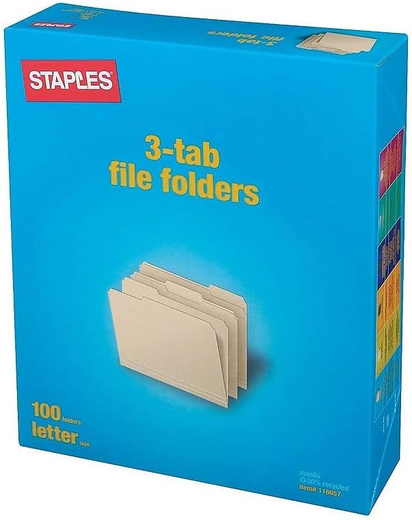 Staples File Folders, Letter Size, 1/3‑Cut Tabs, Durable Paper Stock - Image 2