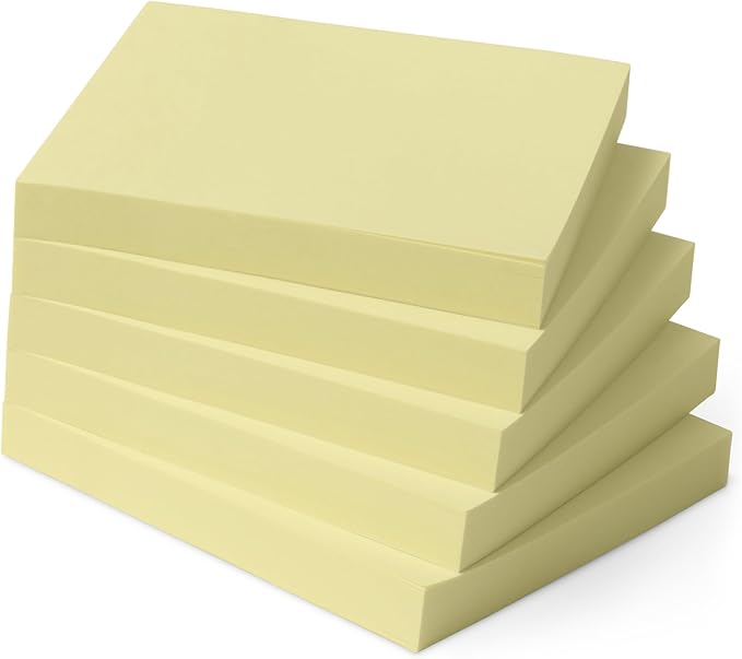 Amazon Basics Square Sticky Notes, Self-Stick Pads, Pack of 5, 3 x 3 inches, Yellow-DeskLoop Office