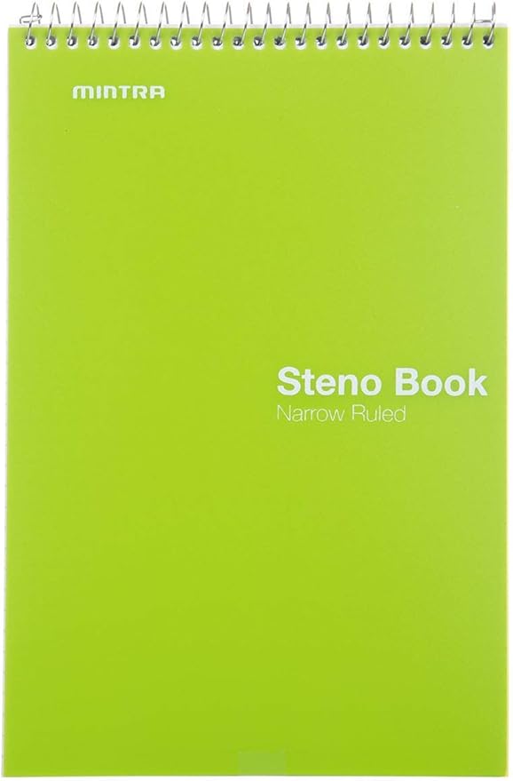 Mintra Office Steno Book - (Primary Colors, 8 Pads/Pack, Narrow Ruled) - 6inx9in, 100 Sheets per pad, POLY Cover, notebook for writing notes in school, university, college, work, office-DeskLoop Office