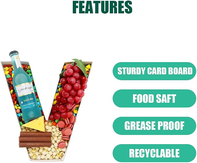 Cardboard Letter Fillable Charcuterie Board Candy Food Tray, 12.2 inch - Image 3