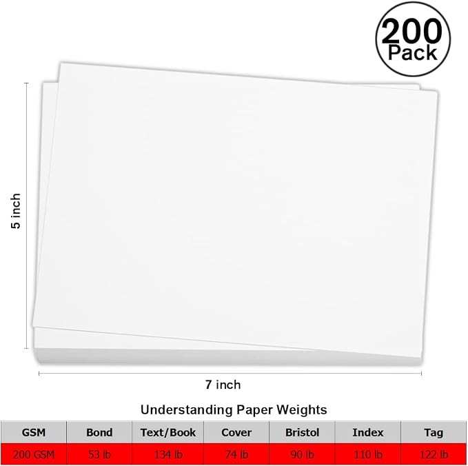 SUMERX 200 Pieces 5" x 7" White Cardstock, Heavyweight Cardstock Sheets Blank - Image 2