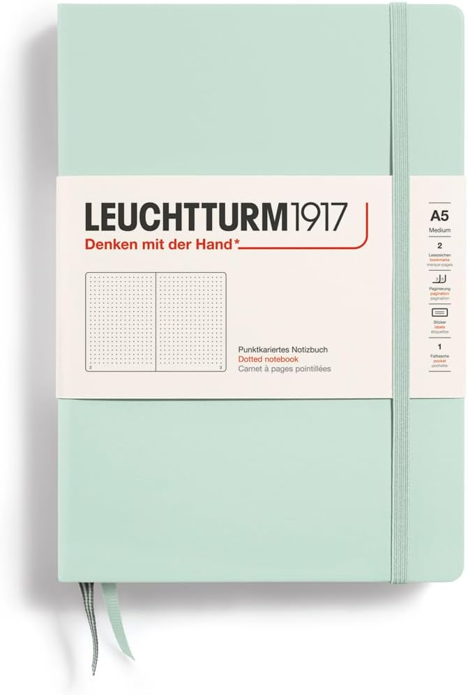 LEUCHTTURM1917 - Notebook Hardcover Medium A5-251 Numbered Pages for Writing and Journaling (Mint Green, Dotted)-DeskLoop Office