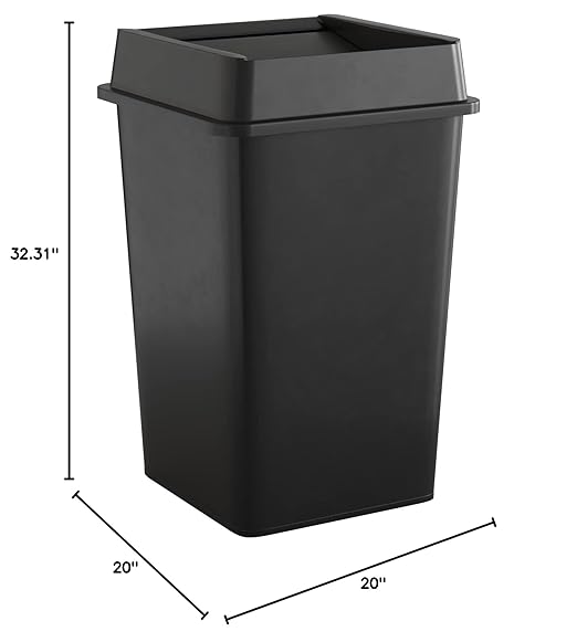 35 Gallon Black Square Commercial Trash Can with Lid-DeskLoop Office