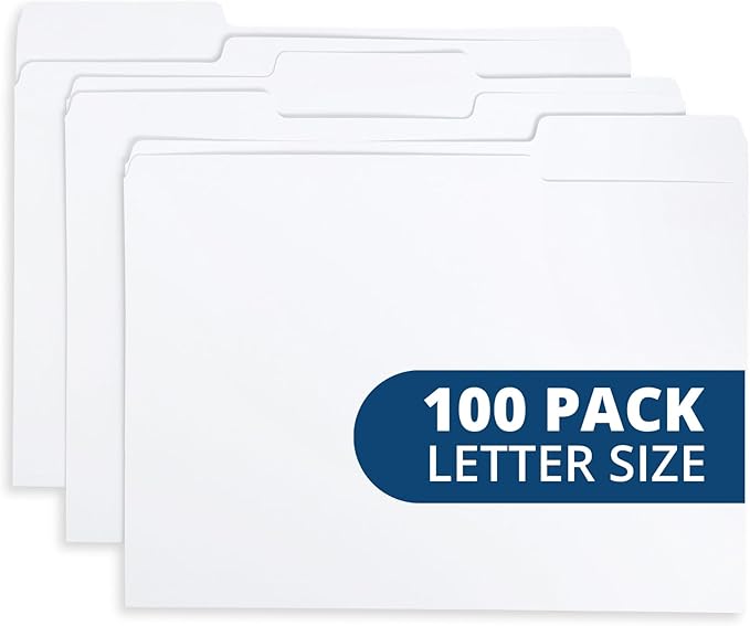 Blue Summit Supplies 100 White File Folders, 1/3 Cut Tab by BlueSummitSupplies
